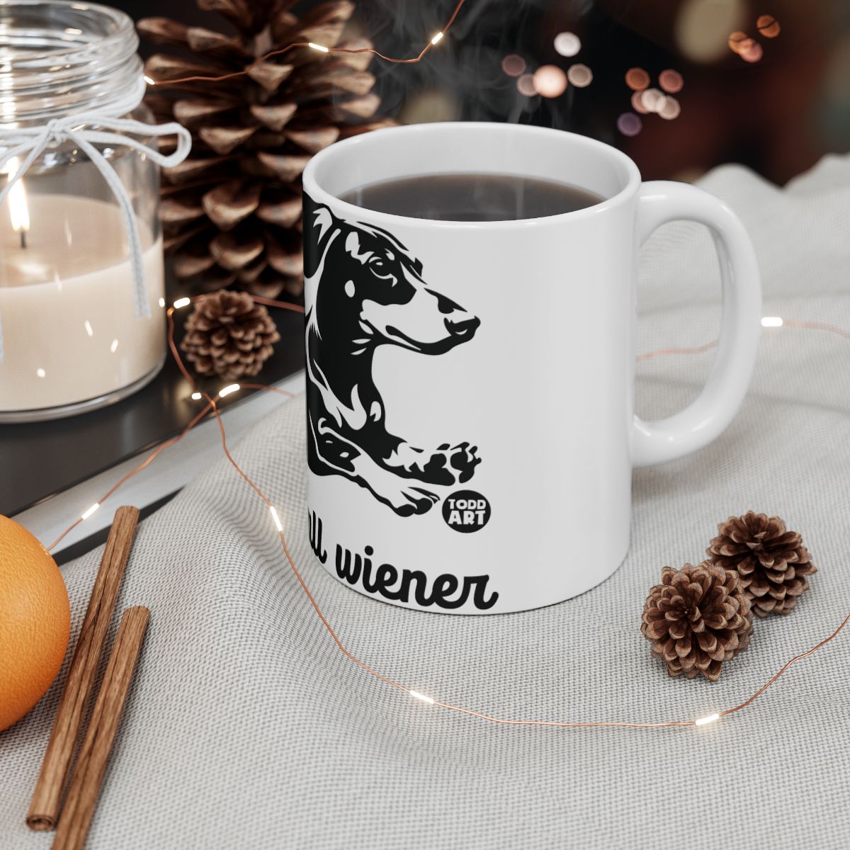 Black and White Dog Illustration on Coffee Mug