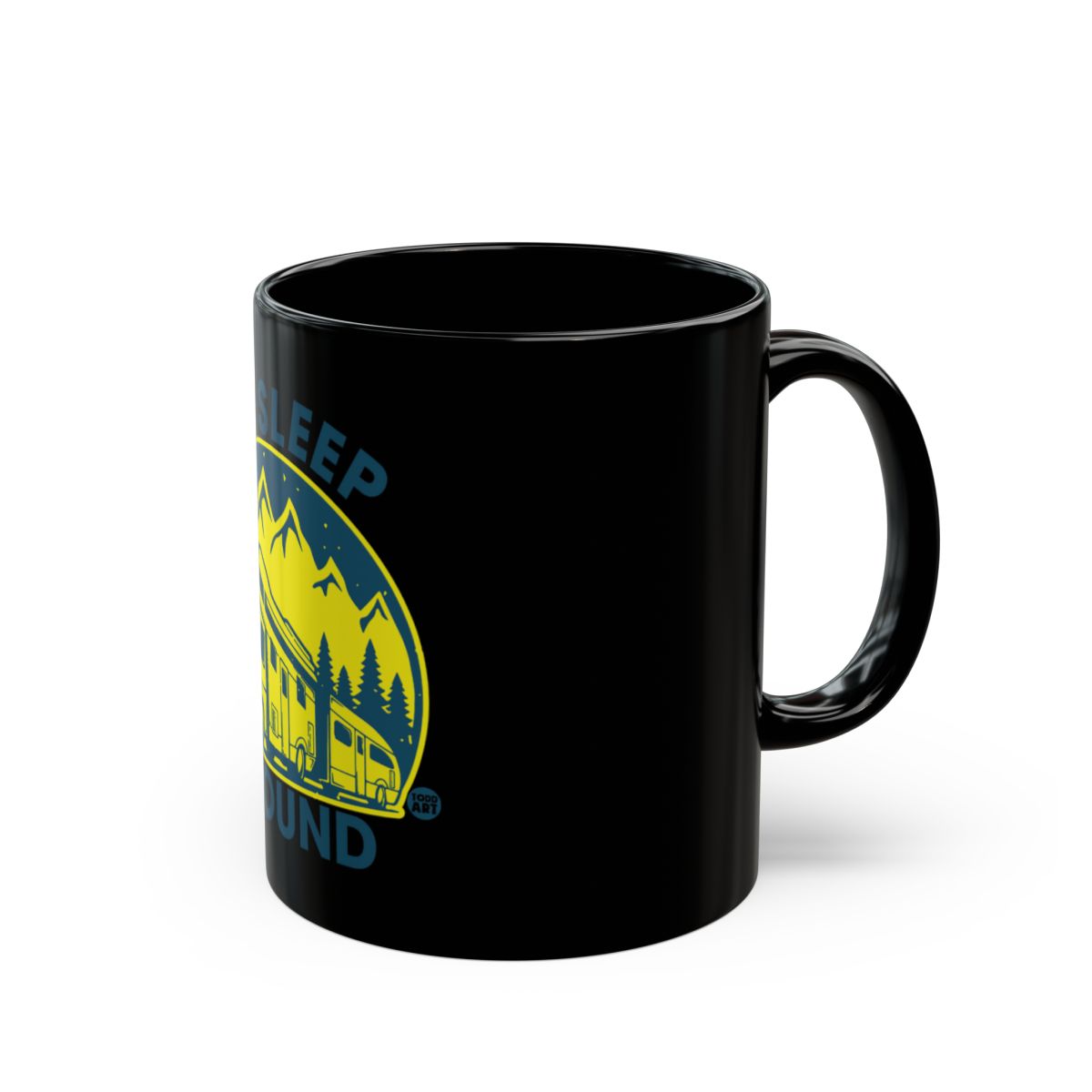 Nighttime Camping Scene Black Coffee Mug