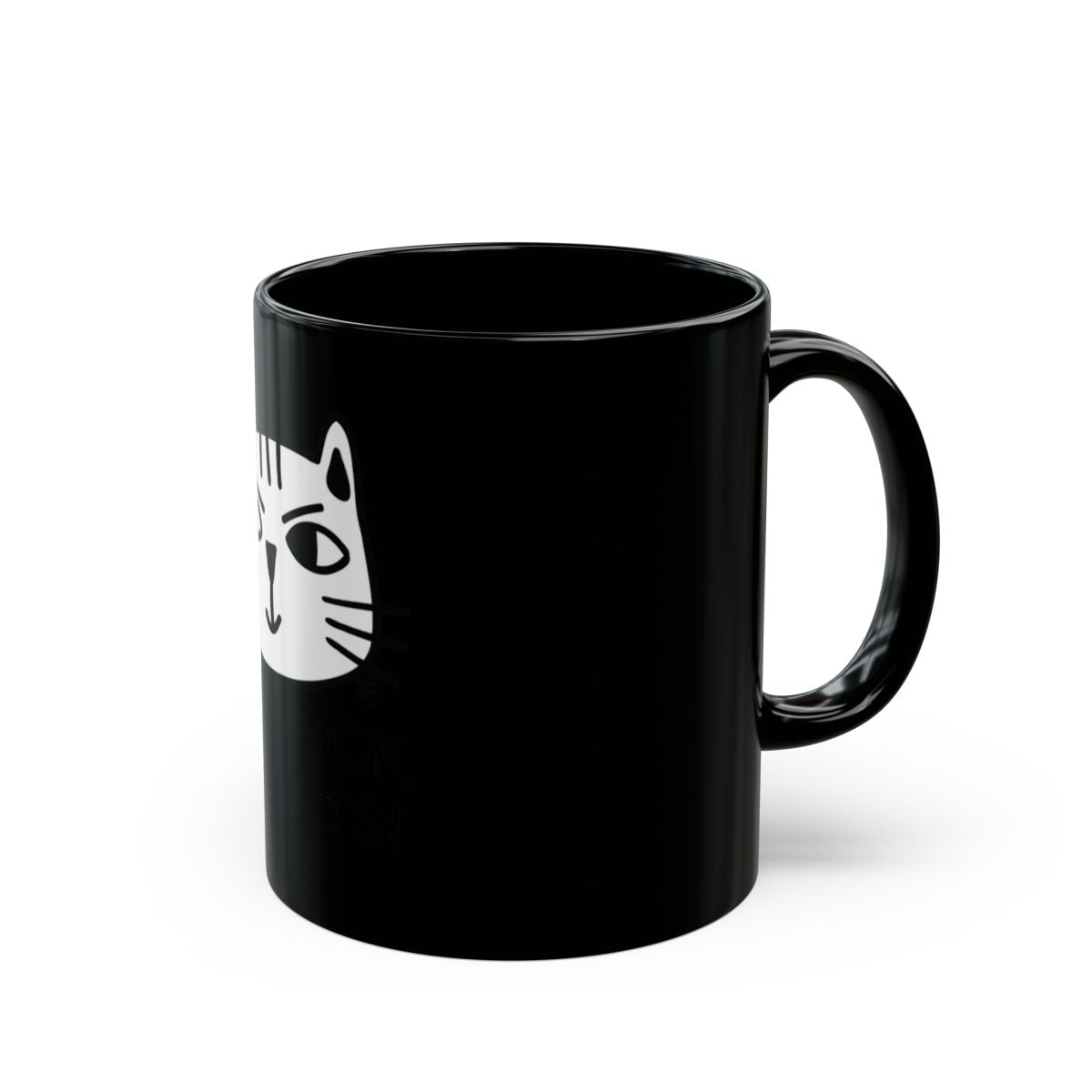 Cat Face Black Mug with Handle for Coffee Lovers