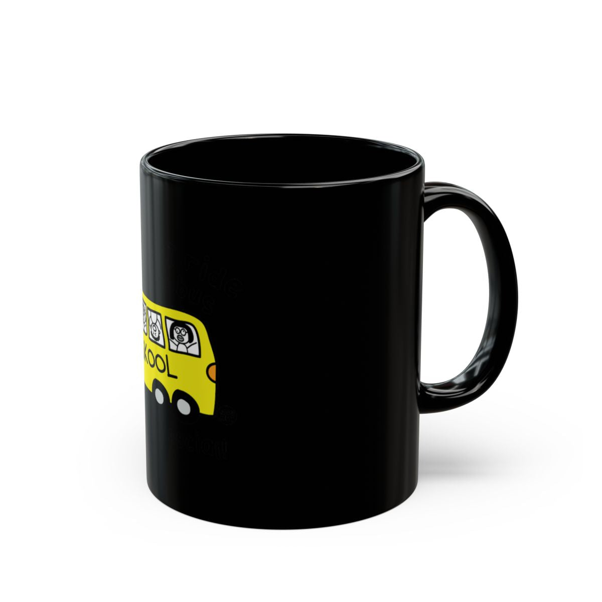 Black Mug with School Bus and Children Print