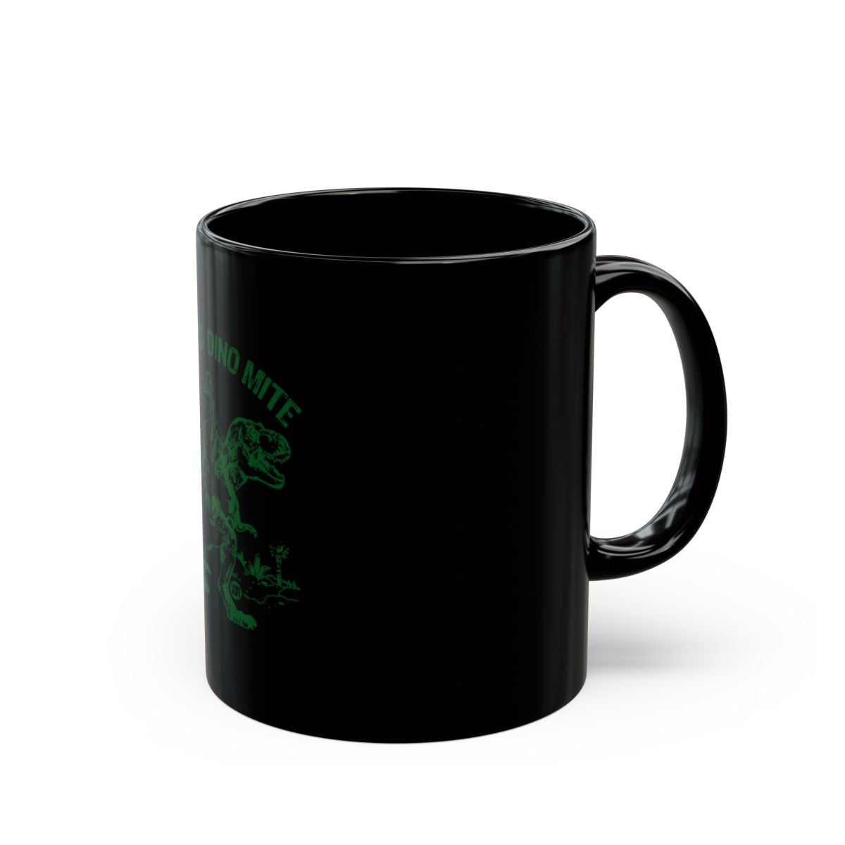 Black Mug with Cool Dino Mite T-Rex Print Design Mug
