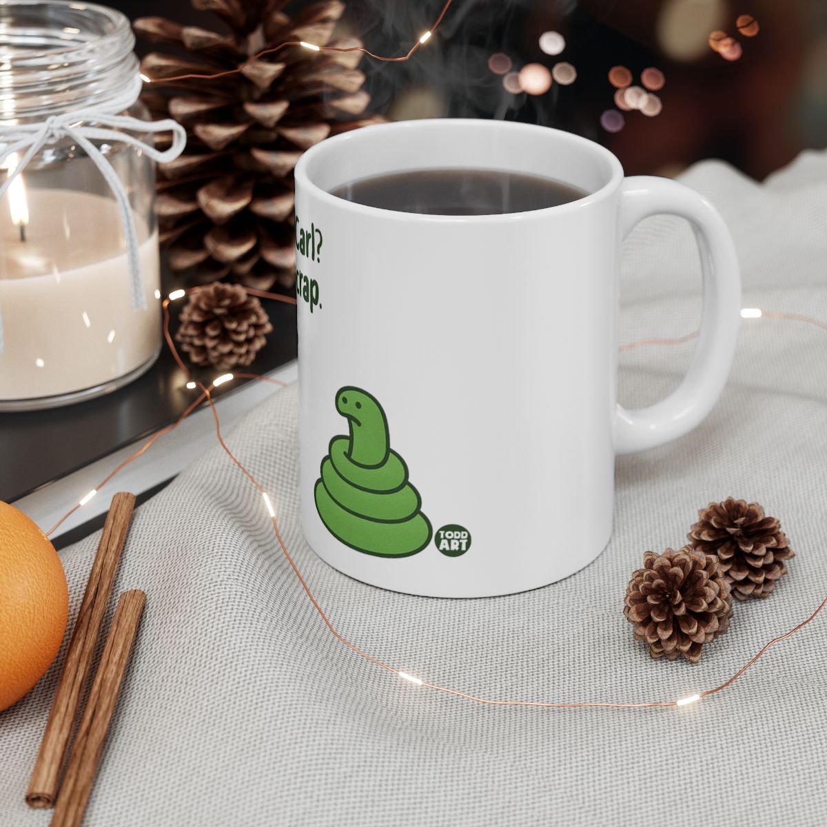 Funny Coffee Mug with Cute Green Snake Art Design