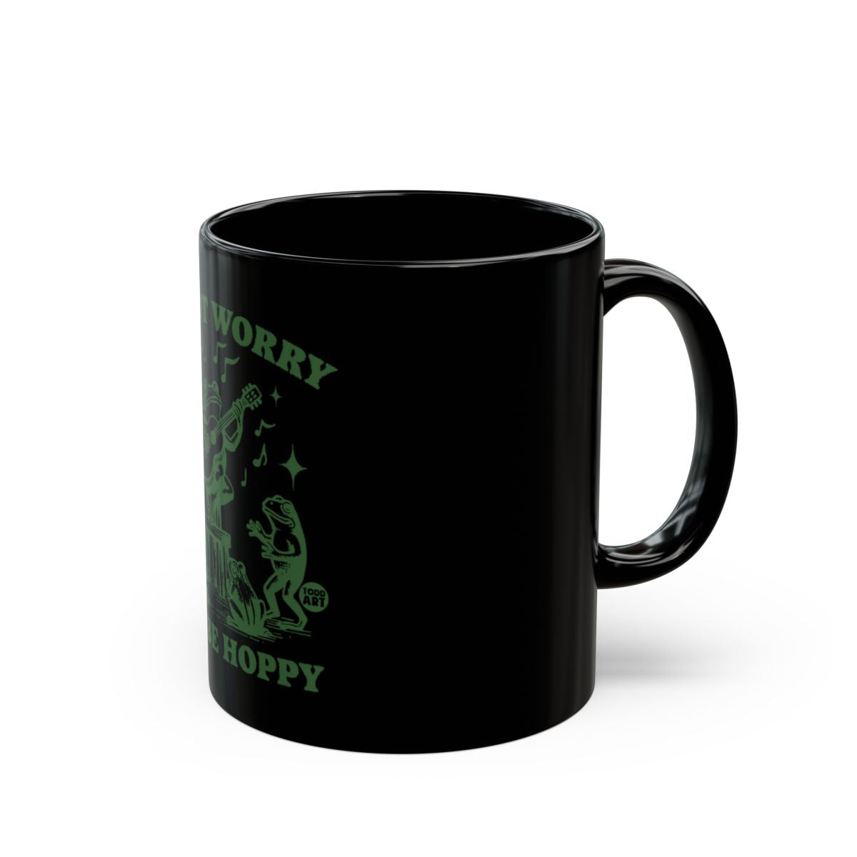 Don't Worry Be Hoppy Frogs Guitar Black Coffee Mug