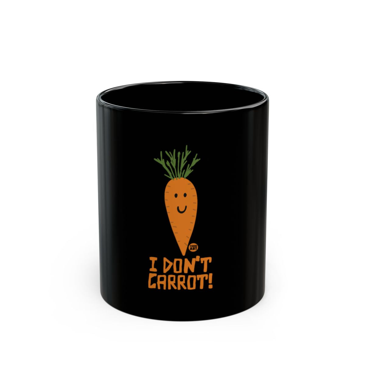 I Don't Carrot Black Coffee Mug with Carrot Design