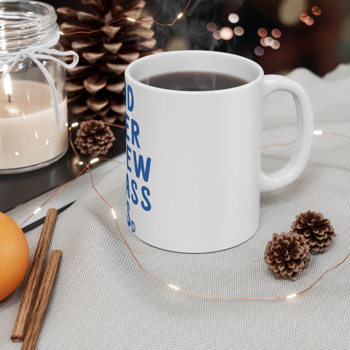 Coffee Mug with Holiday Vibes and Blue Text Design