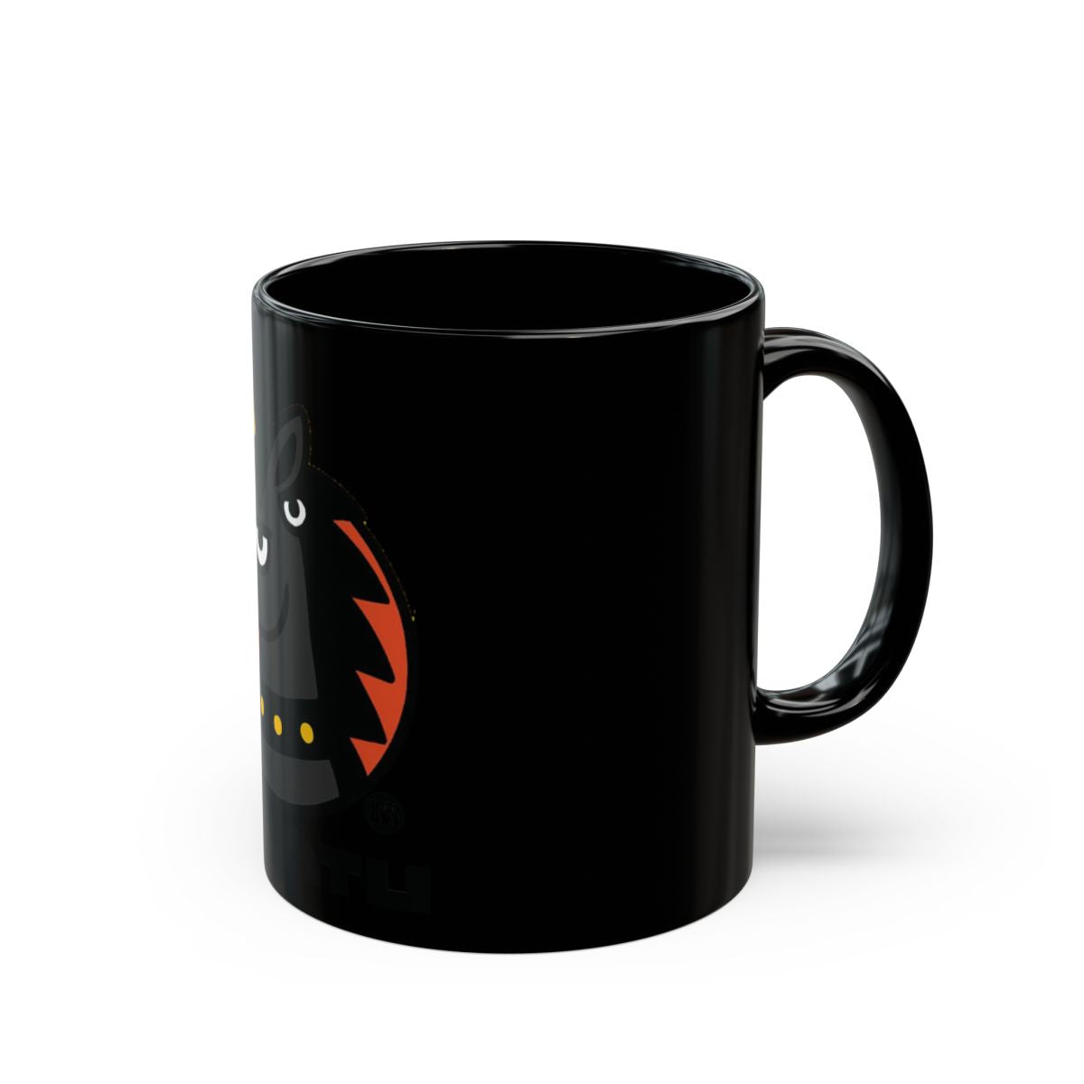 Black Mug with Cute Cartoon Character Design
