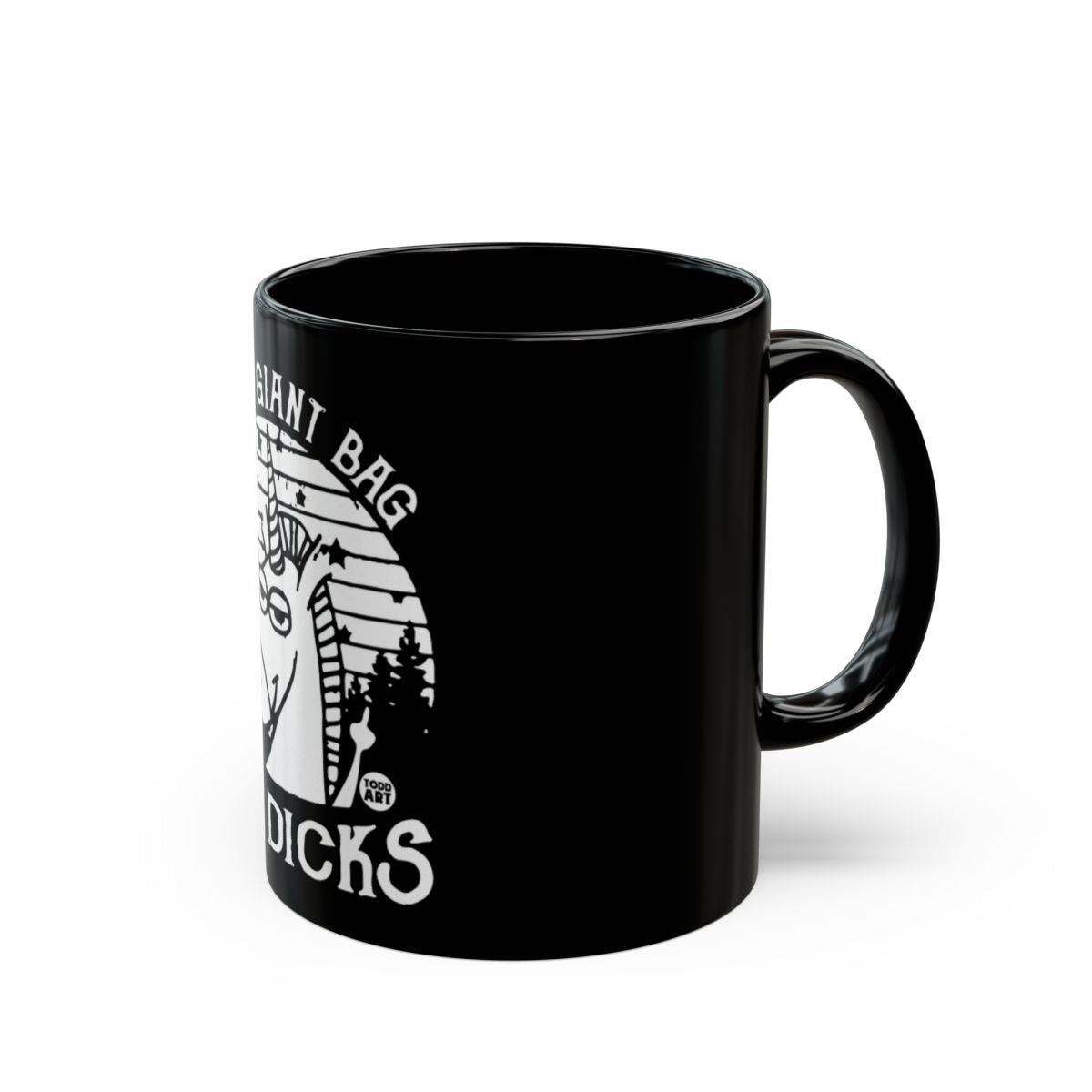 Black Coffee Mug with Funny Text Graphic Design
