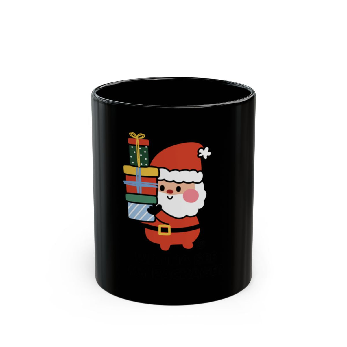 Festive Santa Claus Christmas Themed Black Mug