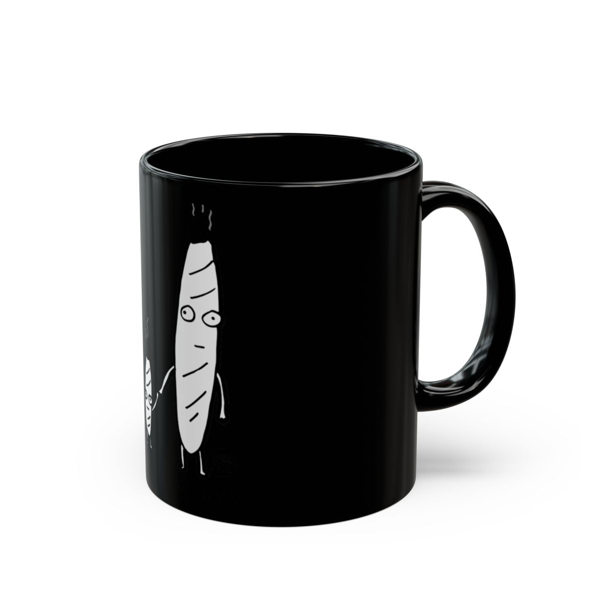 Quirky carrot illustration black mug ceramic product