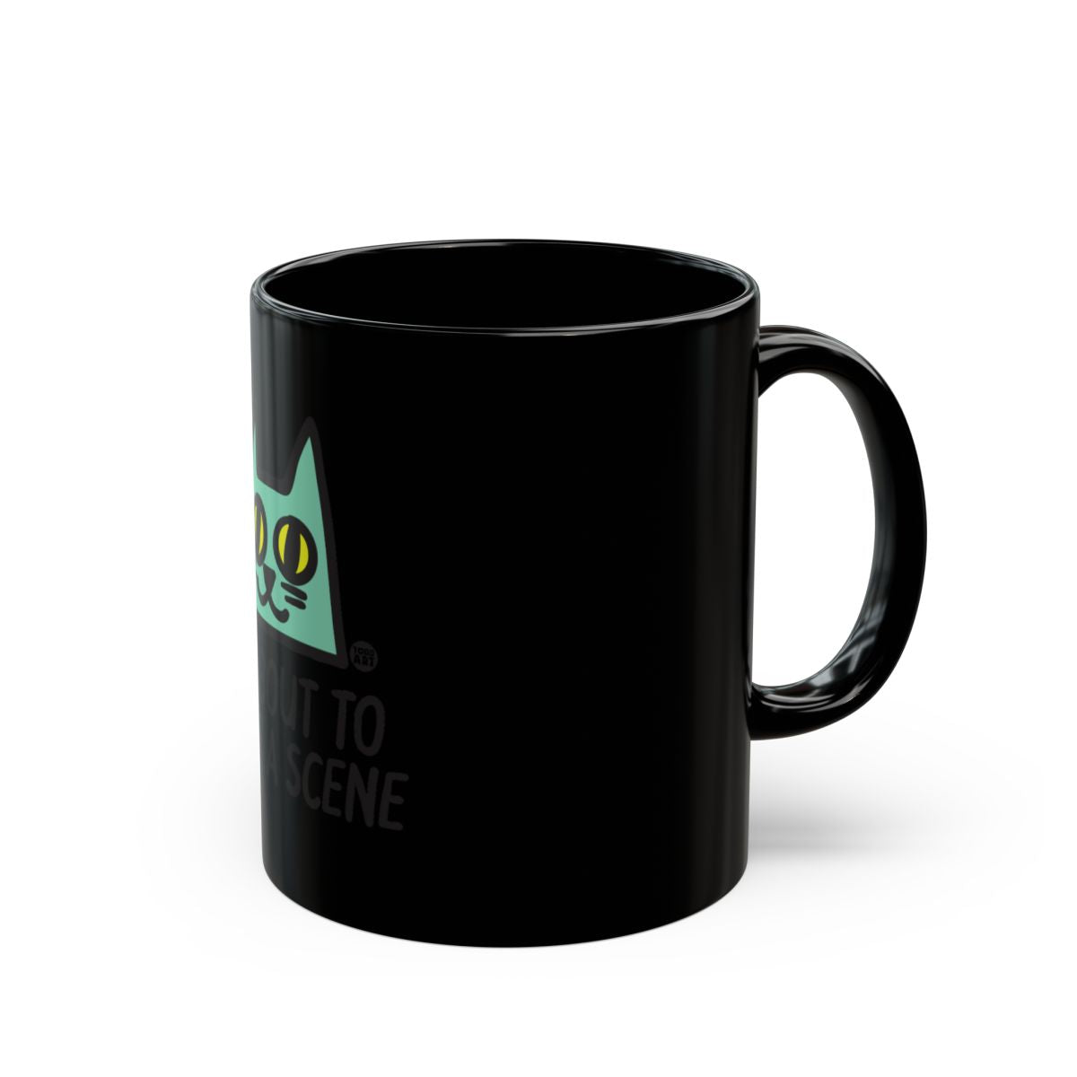 Cute Green Eyed Cat Design Black Coffee Mug