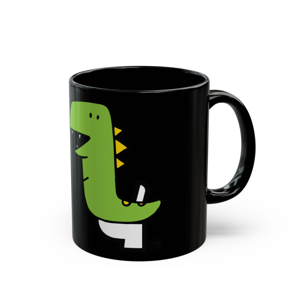 Dinosaur Toilet Art on Black Coffee Mug Fun Gift