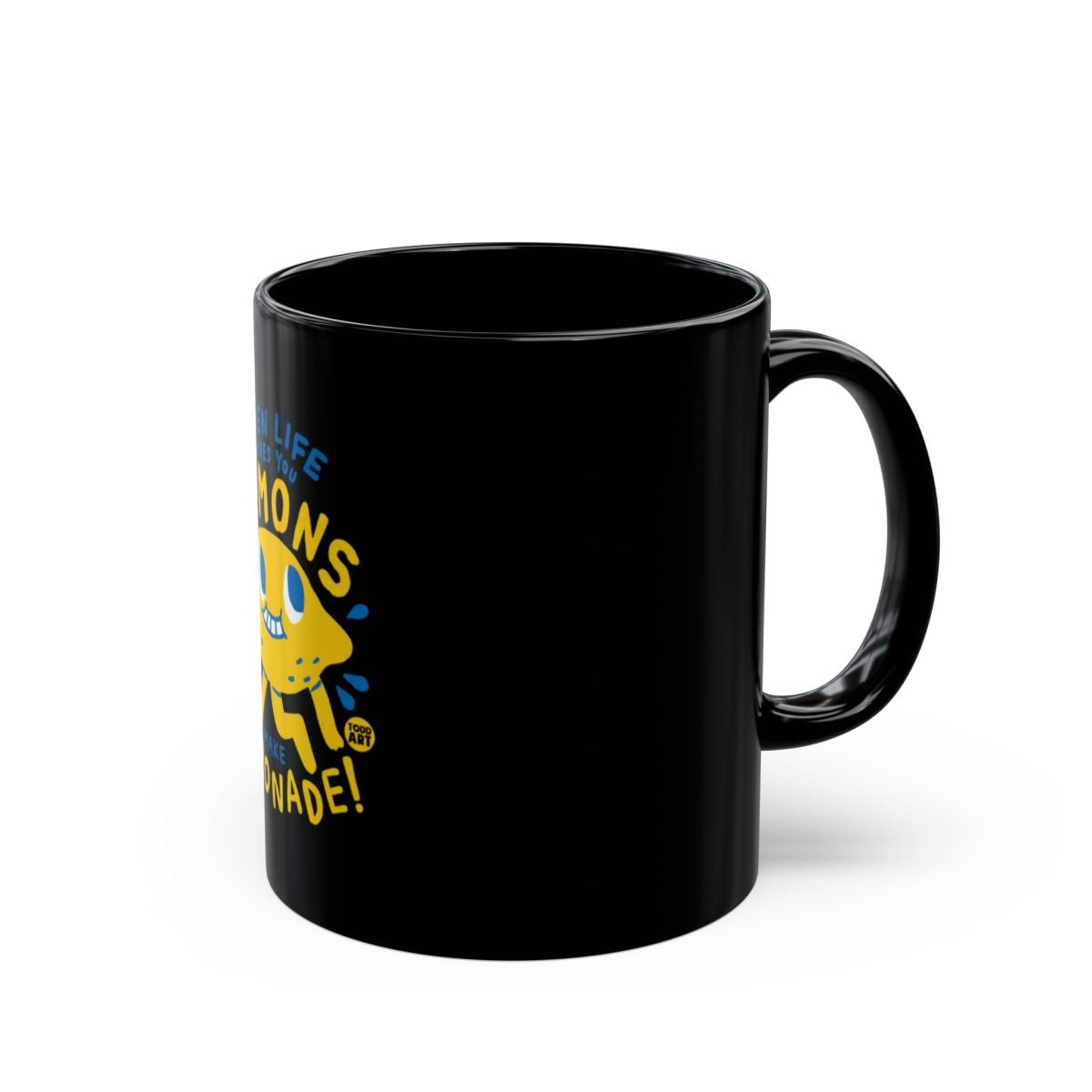 Black Mug with Cartoon Design Perfect for Beverages
