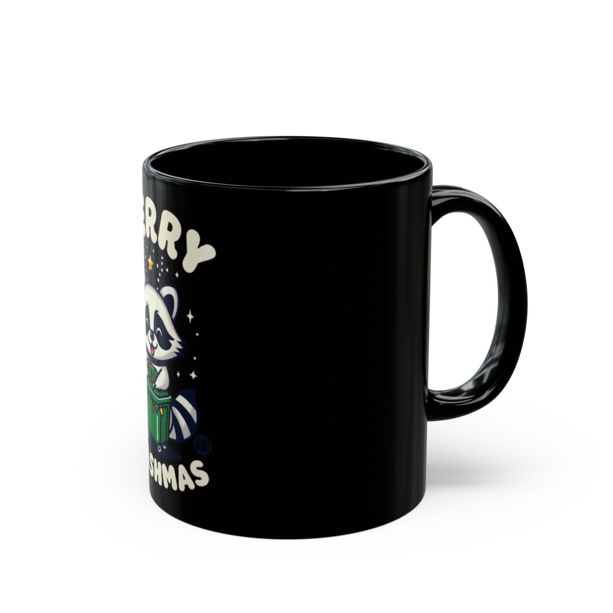 Merry Christmas Raccoon Cartoon Black Coffee Mug