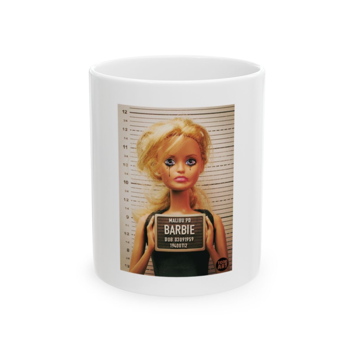 Quirky Barbie Mugshot Mug Funny Mug Designs