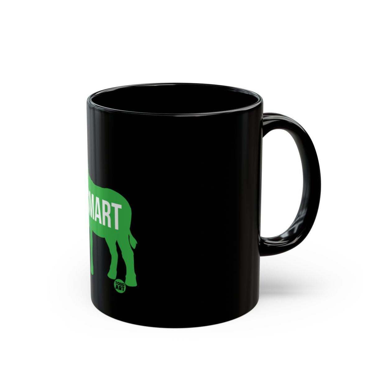 Black Mug with Green Smart Elephant Design