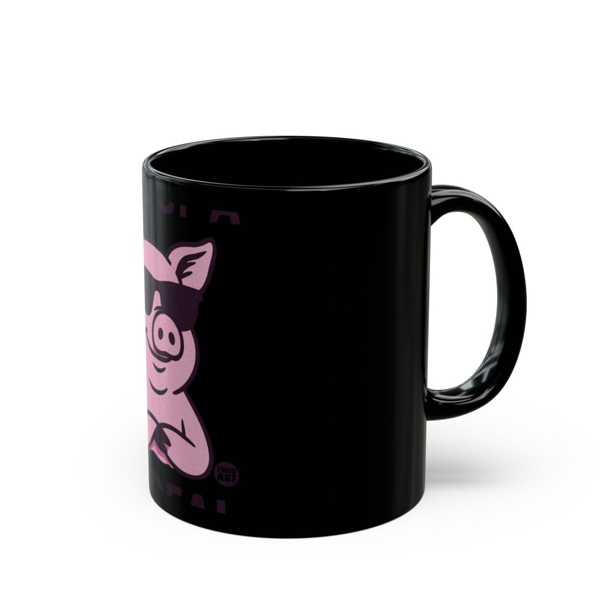 Cute Pink Pig Design on Black Coffee Mug