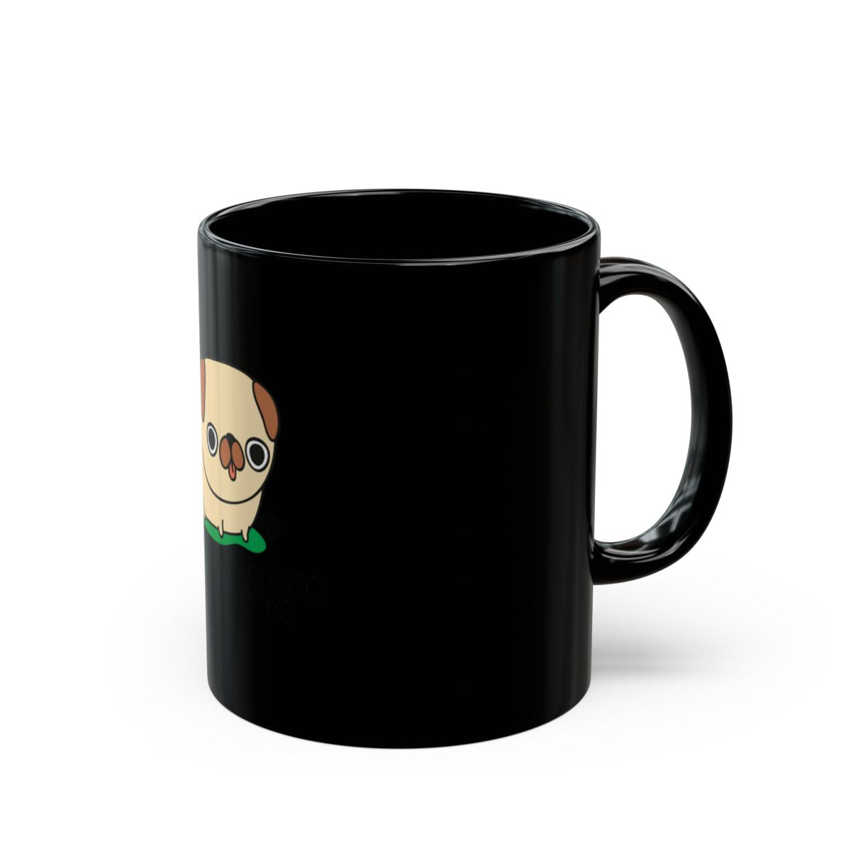 Cute Cartoon Pug Illustration on Black Coffee Mug