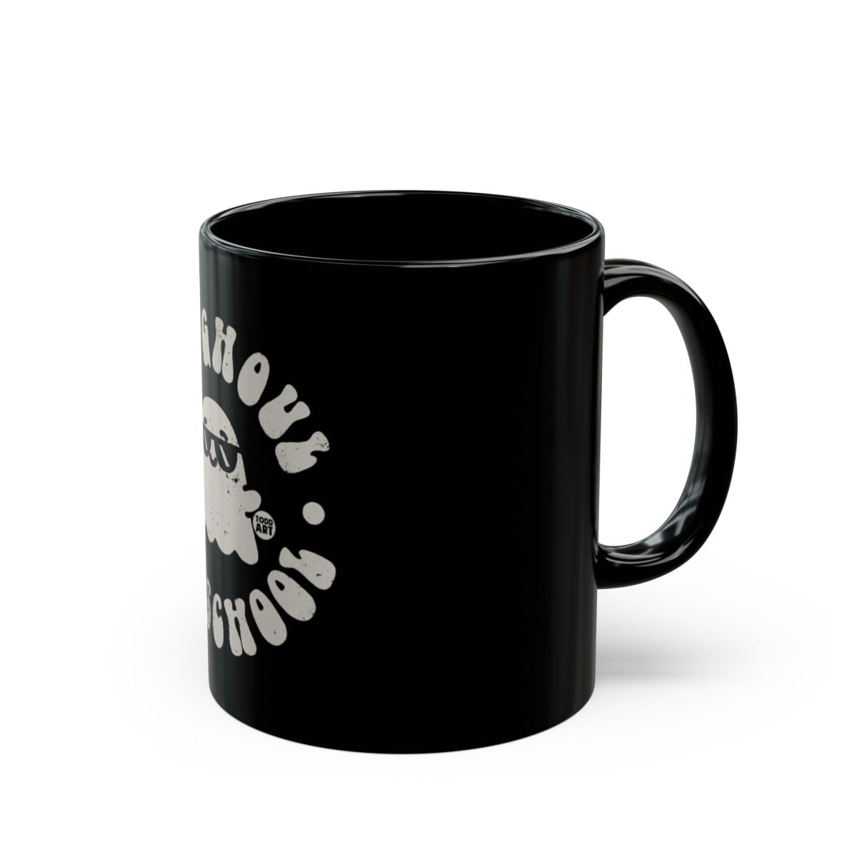 Spooky Ghost Design Black Mug for Halloween Fun