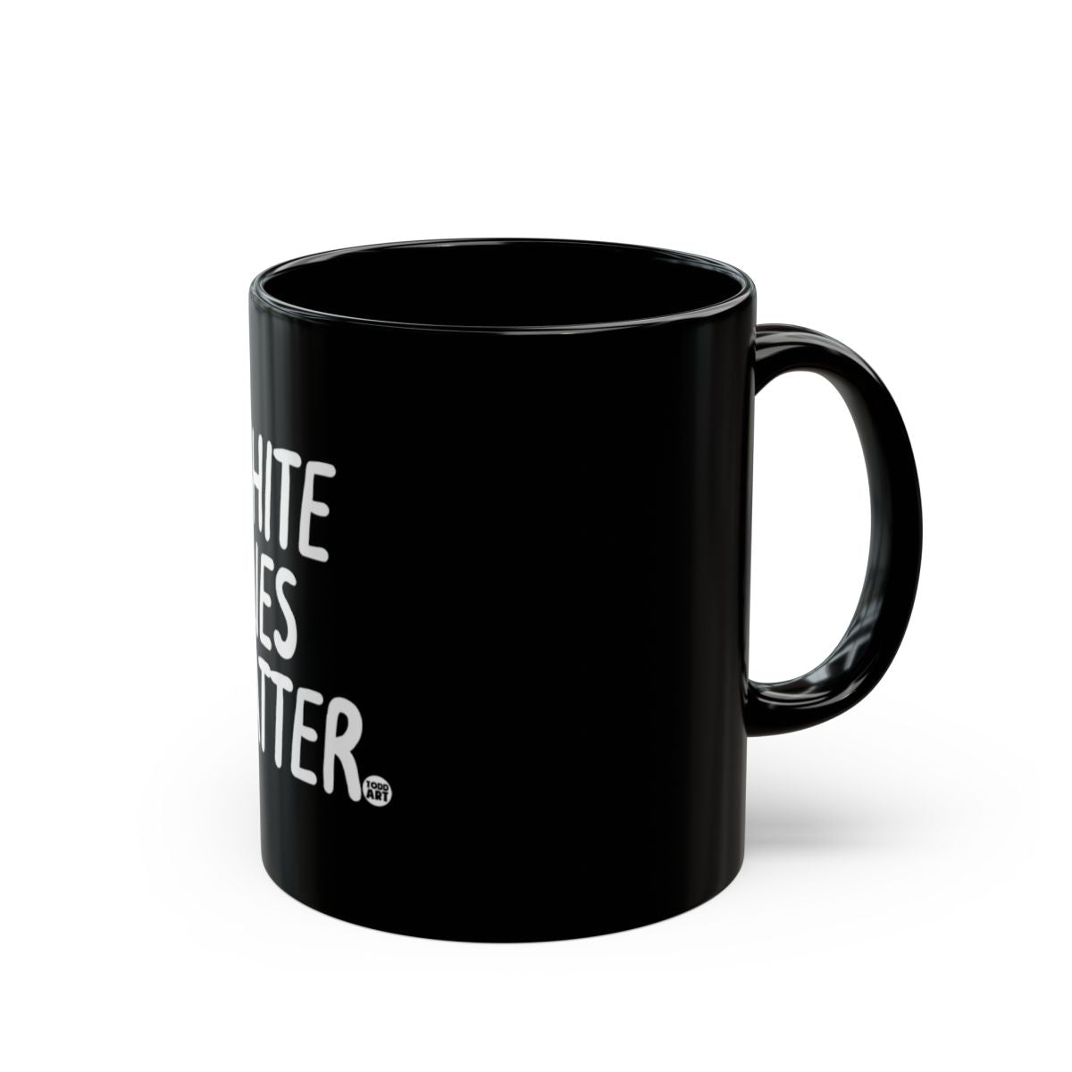 Black Coffee Mug with White Text Stylish Design