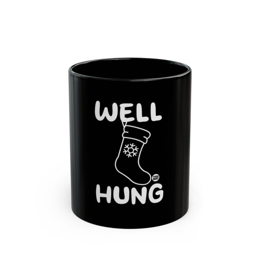 Well Hung Christmas Stocking Black Coffee Mug