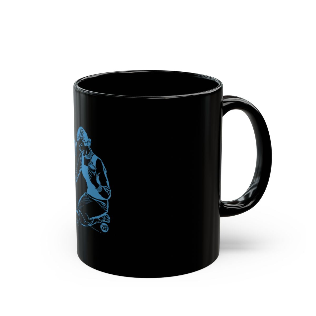 Blue Graphic Print Art on Black Ceramic Mug