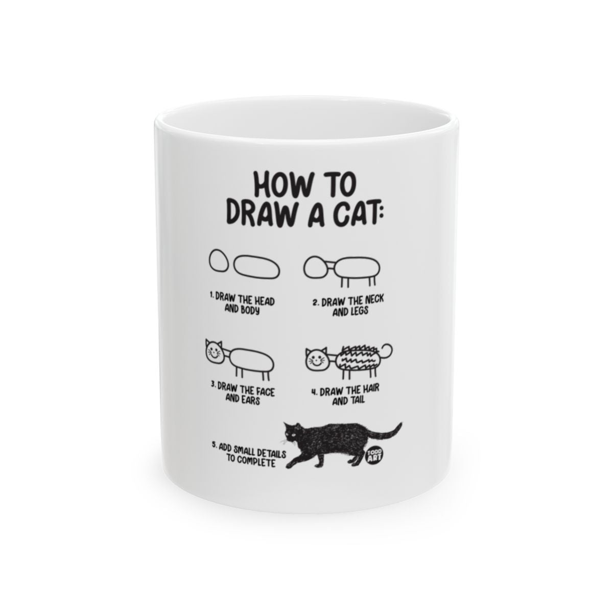 Step-by-Step Cat Drawing Guide on White Ceramic Mug