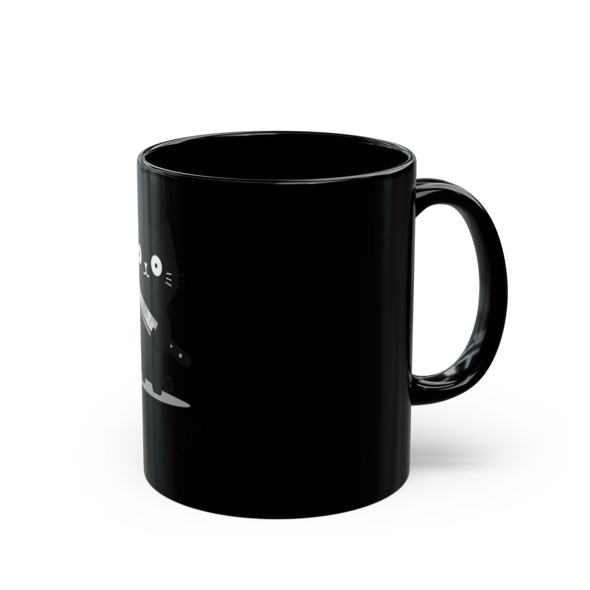 Cute Black Cat Illustration on Black Mug Product