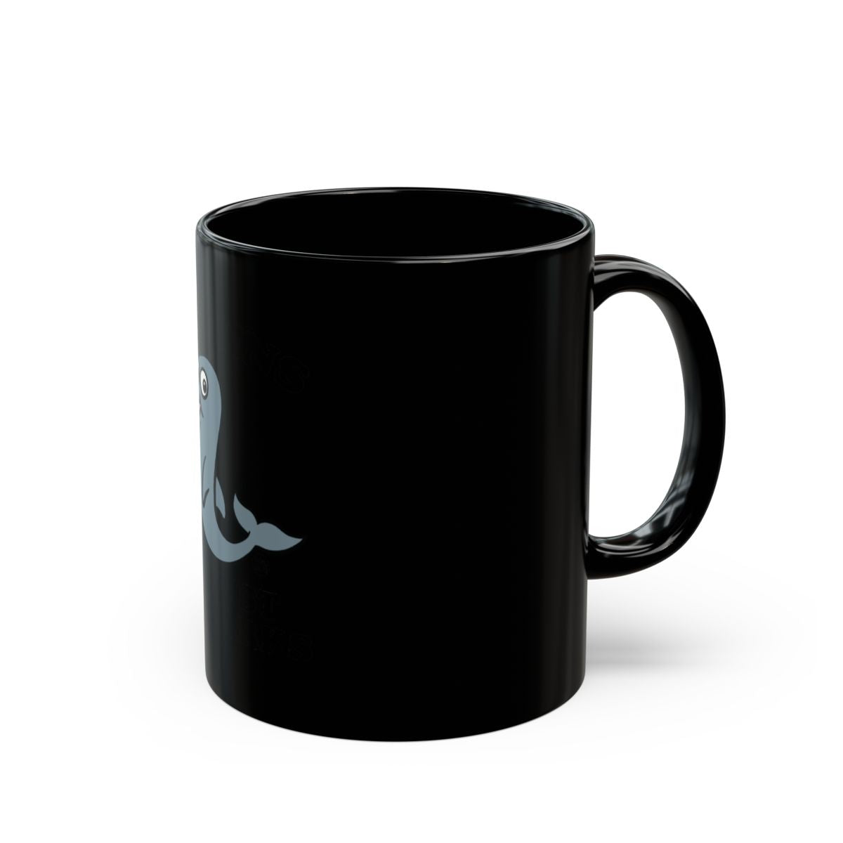 Whimsical Black Mug Featuring Blue Whale Illustration