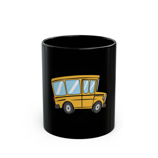 Cute Yellow School Bus on Black Mug for Kids
