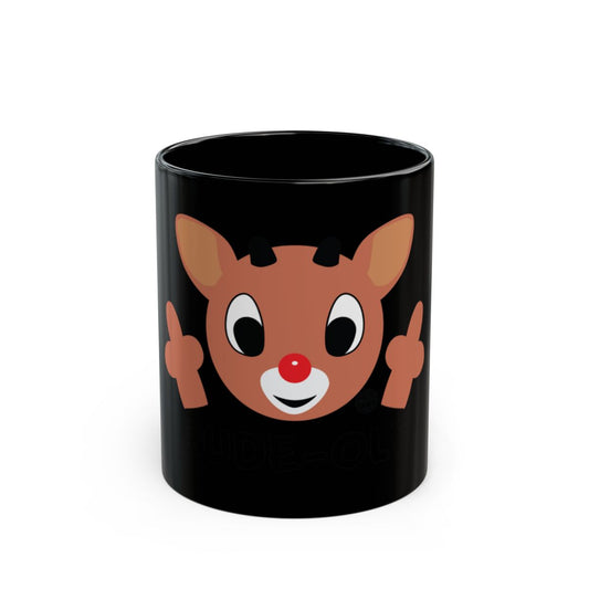 Cheeky Deer Illustration Fun Design Black Mug