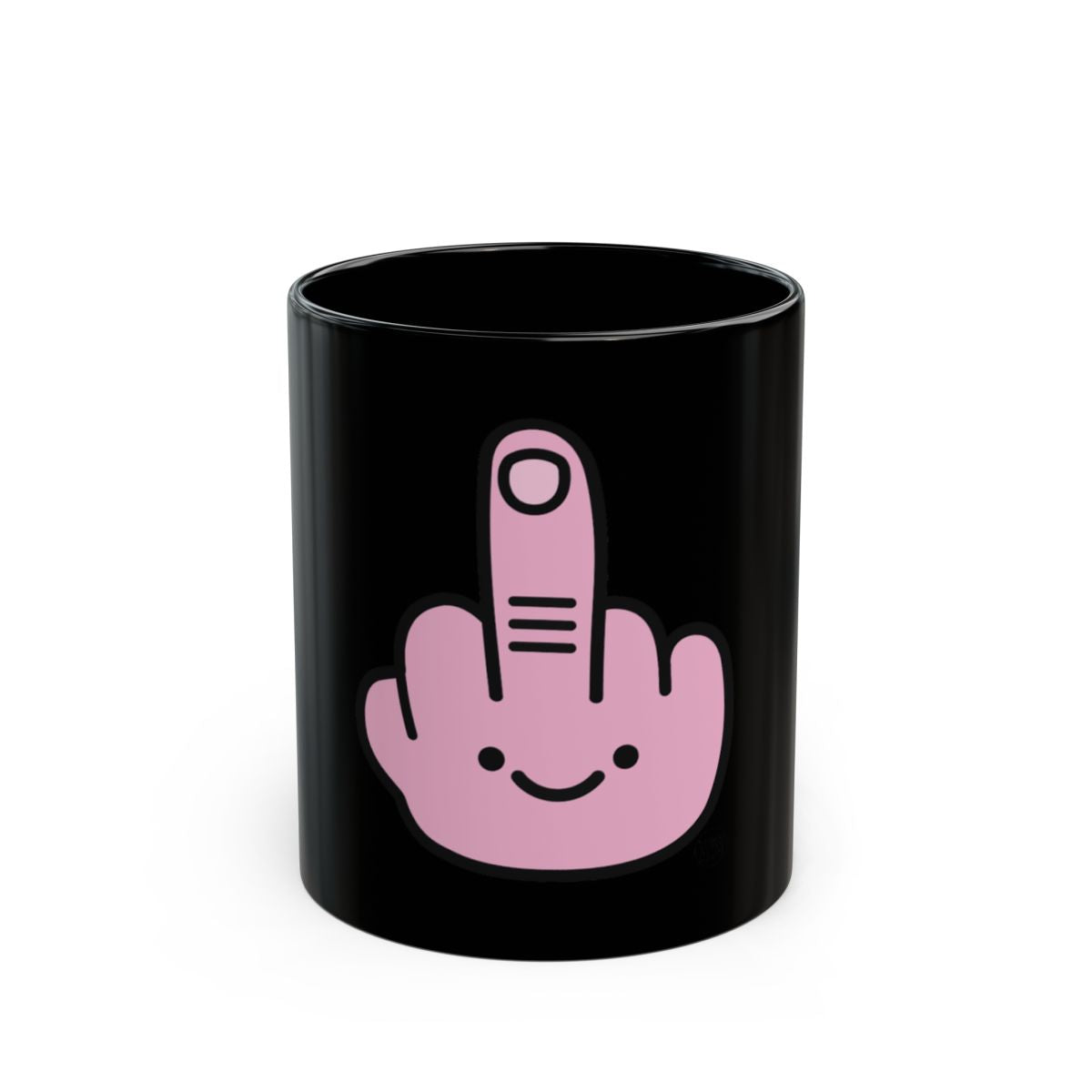 Smiling Pink Hand Gesture Black Coffee Mug Product
