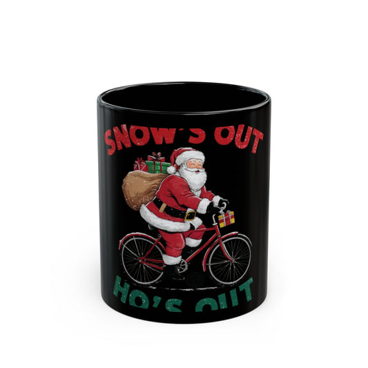 Snow's Out Ho's Out Santa Riding Bicycle Mug