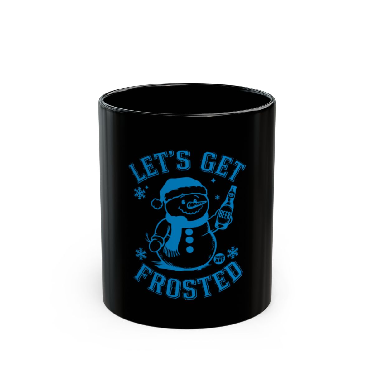 Let's Get Frosted Snowman Design Black Mug