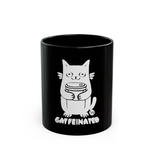 Caffeinated Cat with Coffee Black Mug product