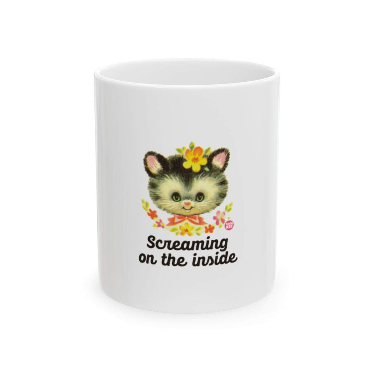 Screaming on the inside cute cat white coffee mug