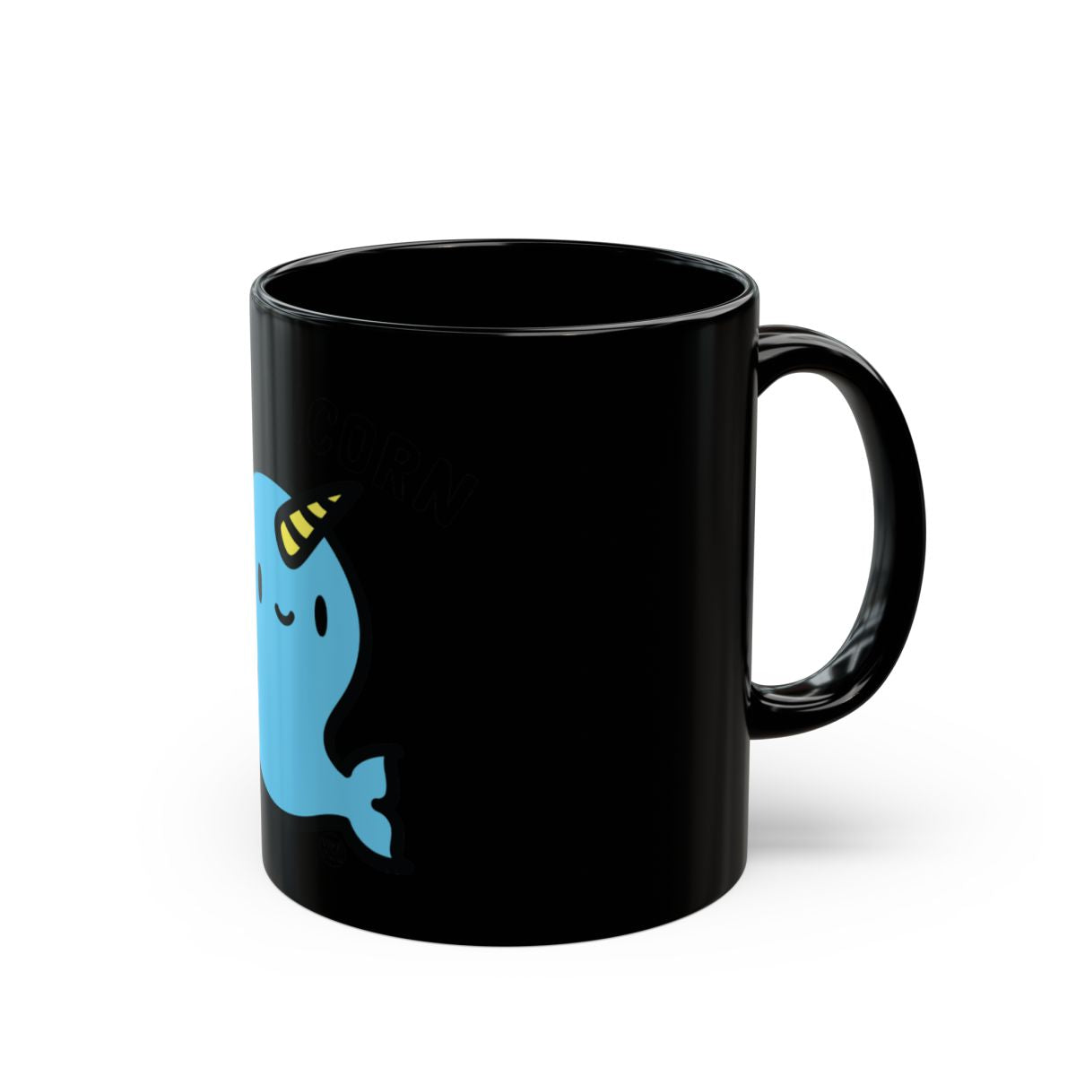 Cute Narwhal Cartoon Blue Whale Black Mug Product