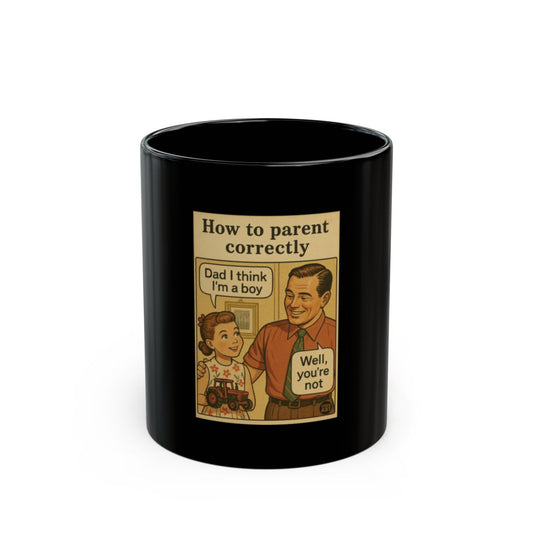 How to Parent Correctly Black Mug With Retro Comic Print