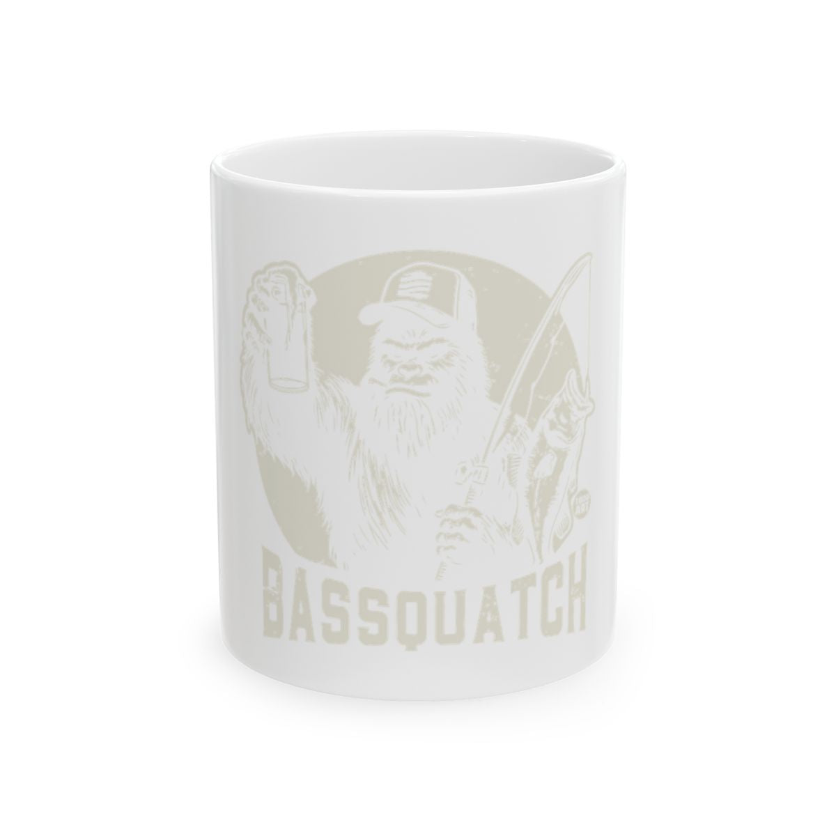 Bassquatch Fishing Graphic White Mug for Coffee Lovers