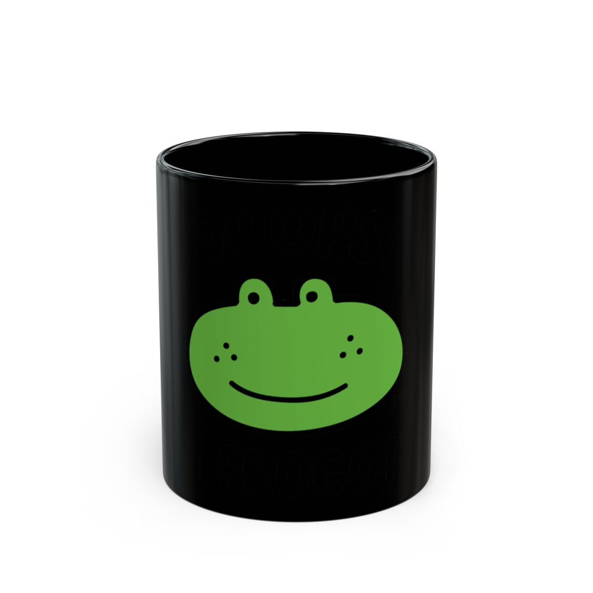 Cute Green Frog Design on Pitch Black Mug