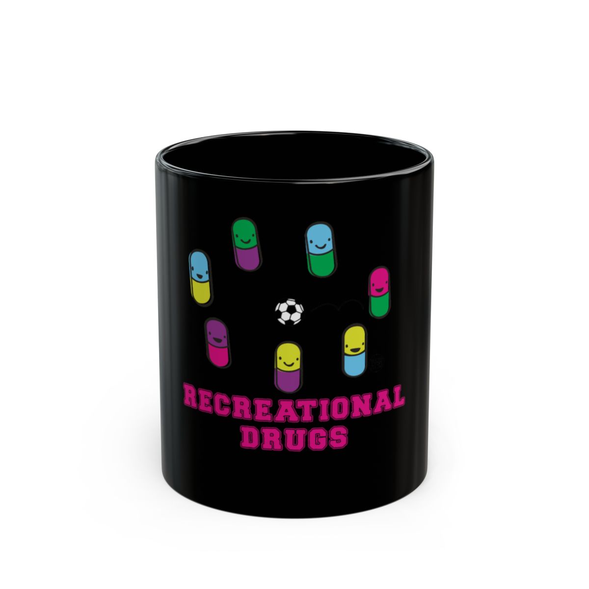 Recreational Drugs Mug with Colorful Pill Graphics