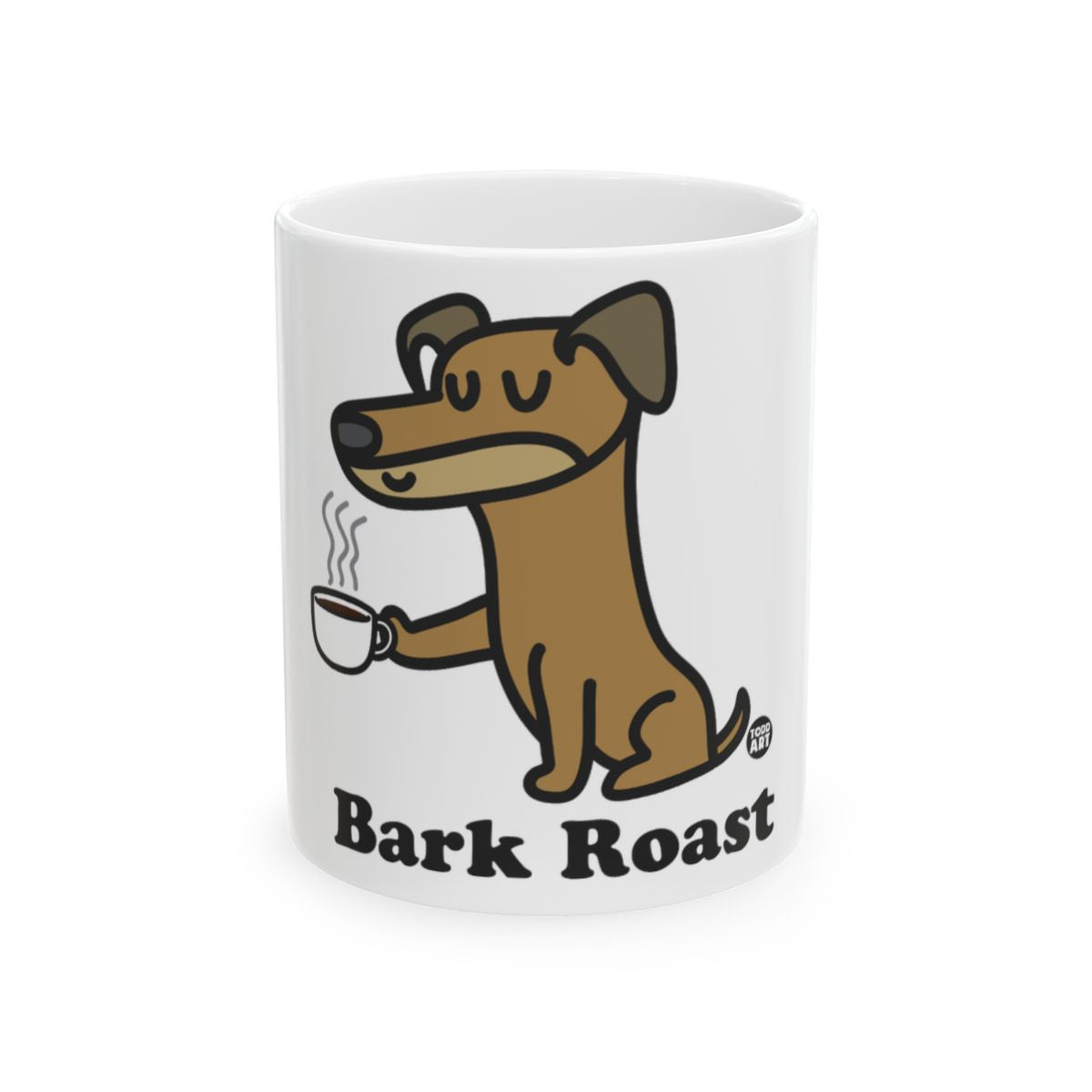 Sleepy Dog Holding Coffee With Bark Roast Mug
