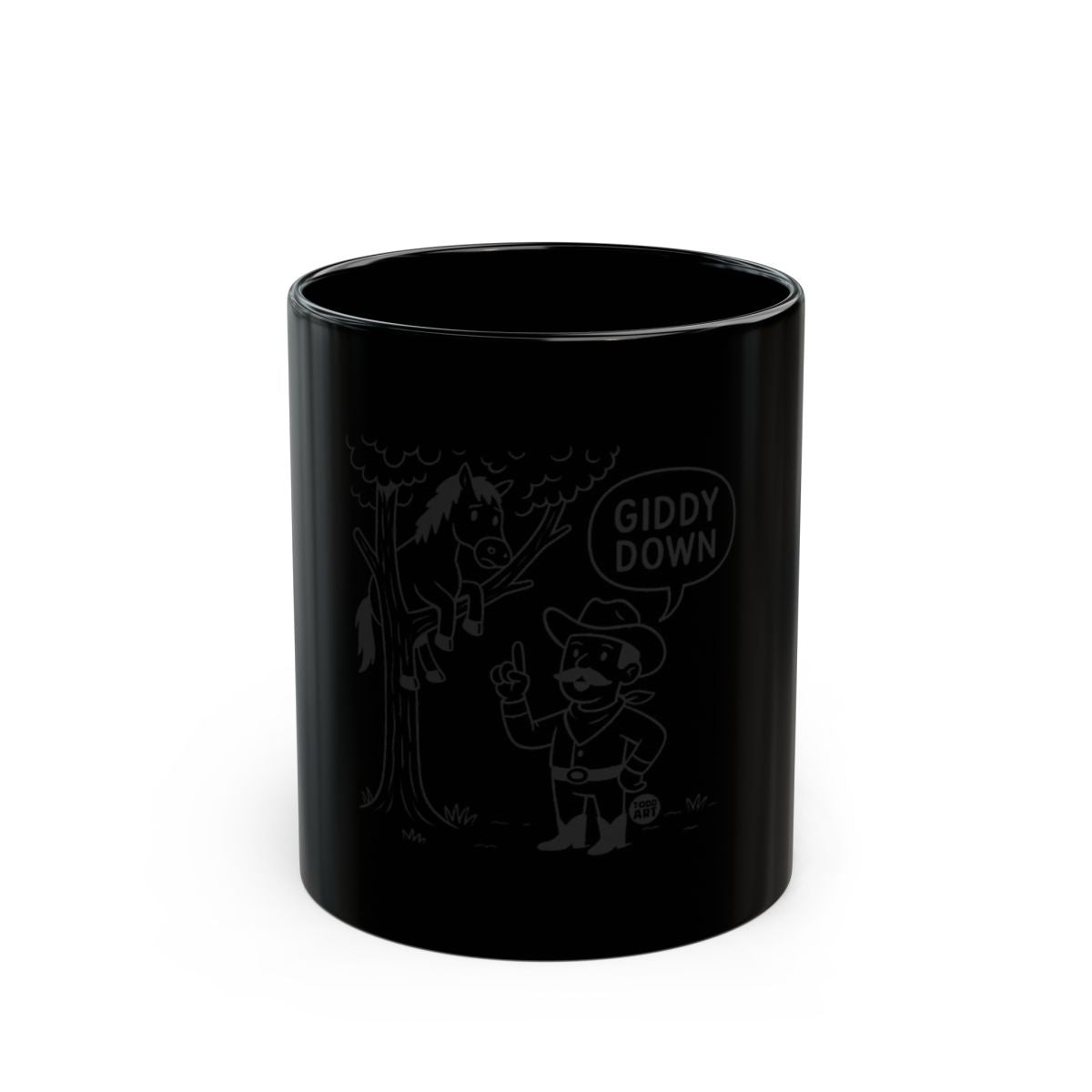 Black Mug with Cowboy and Horse Design Giddy Down