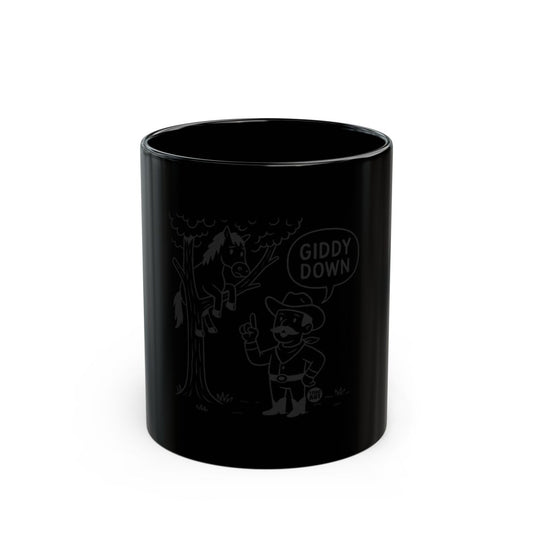 Black Mug with Cowboy and Horse Design Giddy Down