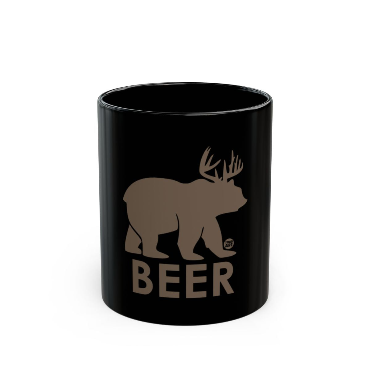 Black Mug Featuring Bear with Antlers and BEER Text Design