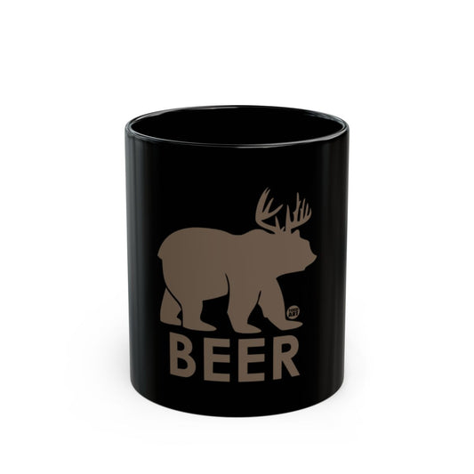 Black Mug Featuring Bear with Antlers and BEER Text Design