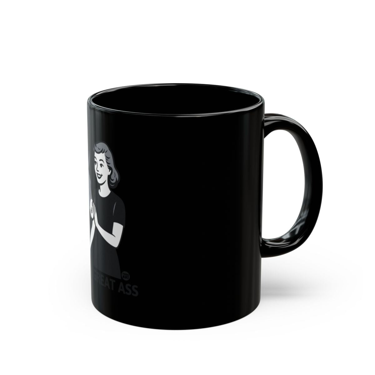 Elegant Black Mug with Quirky Cartoon Design Mug