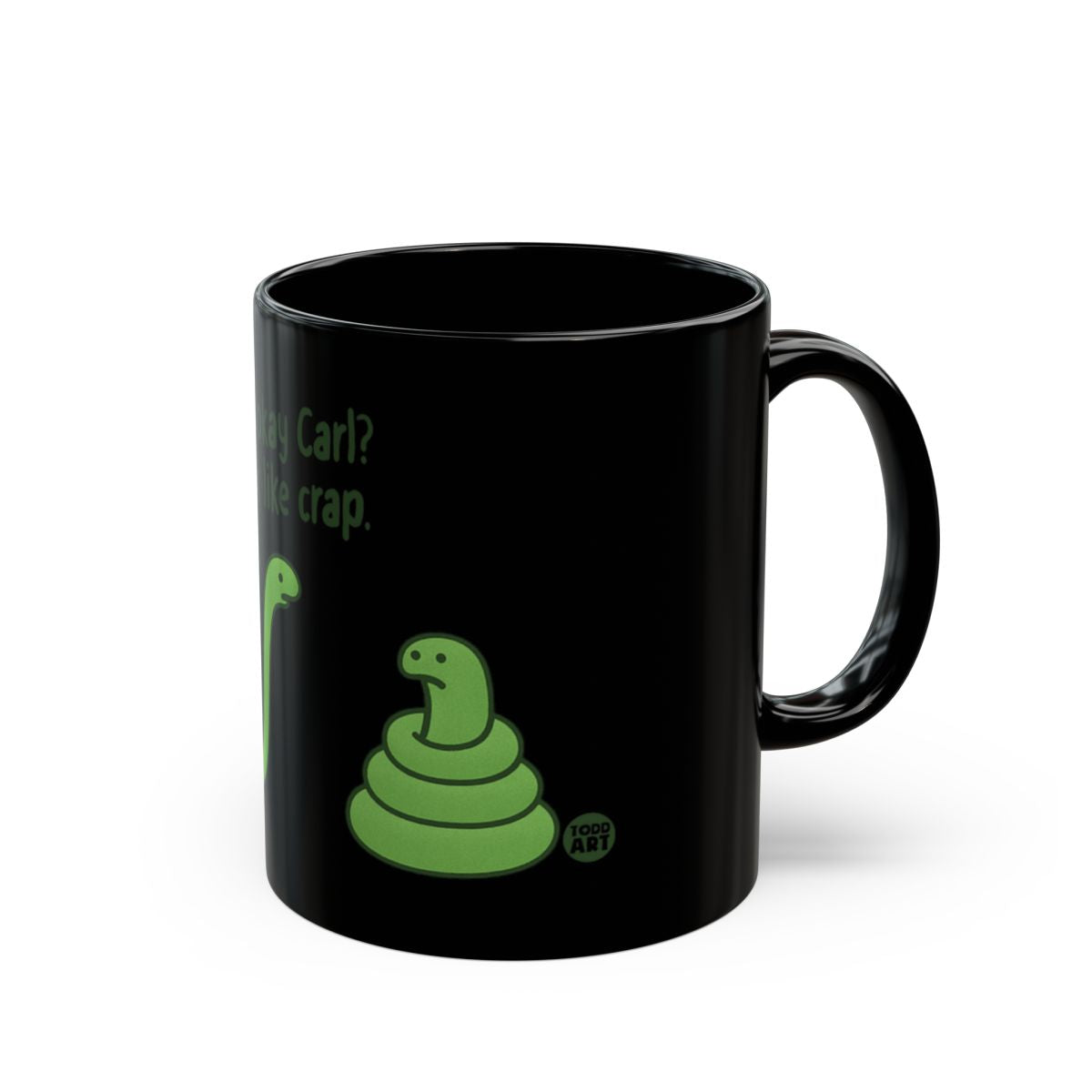 Funny Green Snake Art Black Ceramic Mug