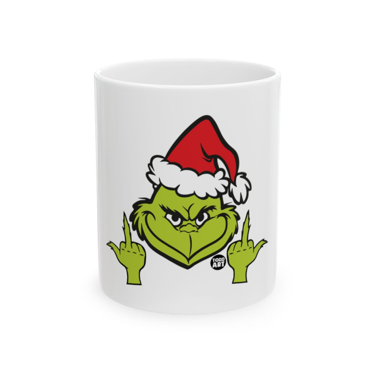 Grinch Holiday Mug with Naughty Hand Gestures Design