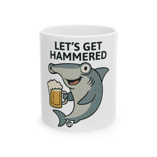 Let's Get Hammered Shark Mug with Beer Illustration