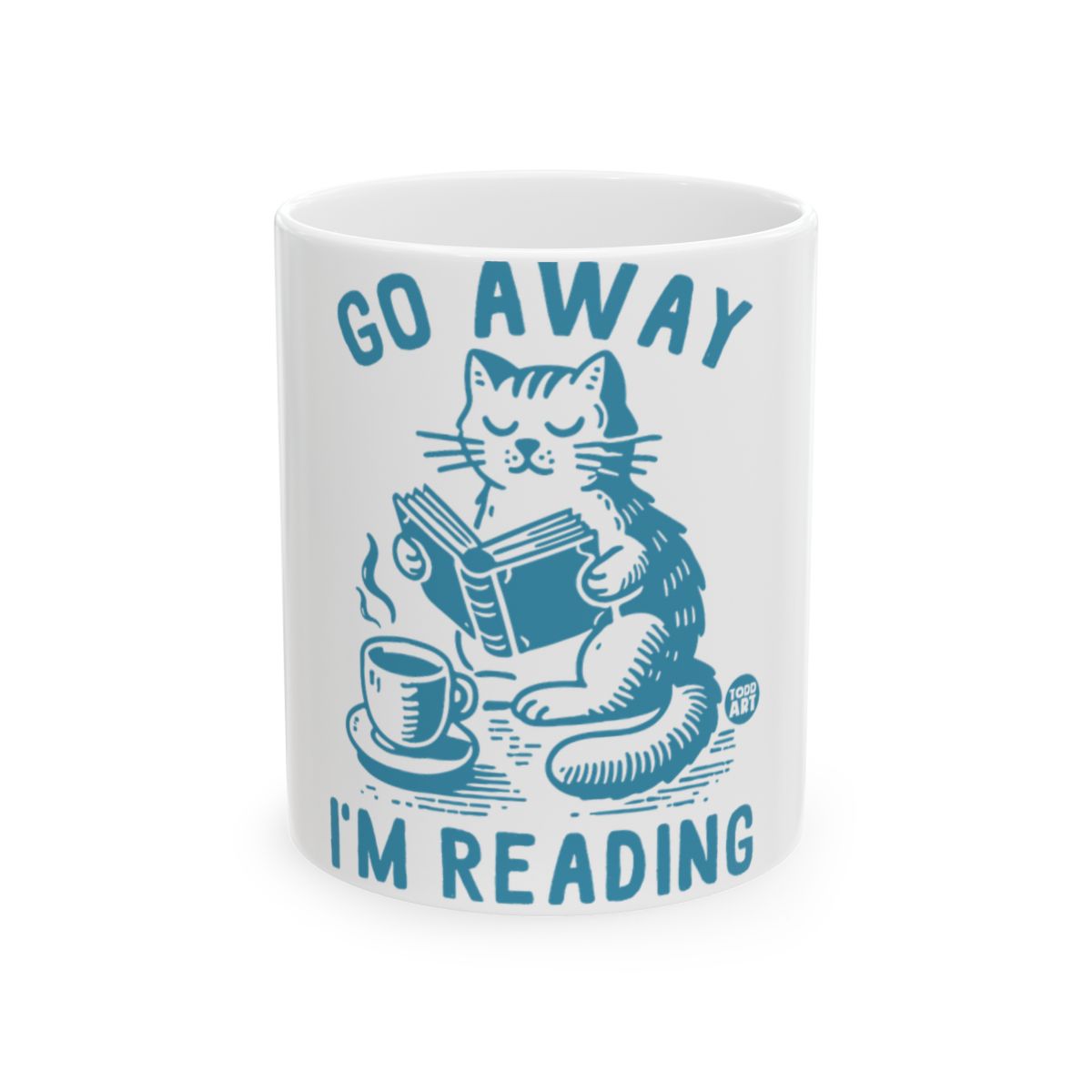 Go Away I'm Reading Blue Cat Design Mug